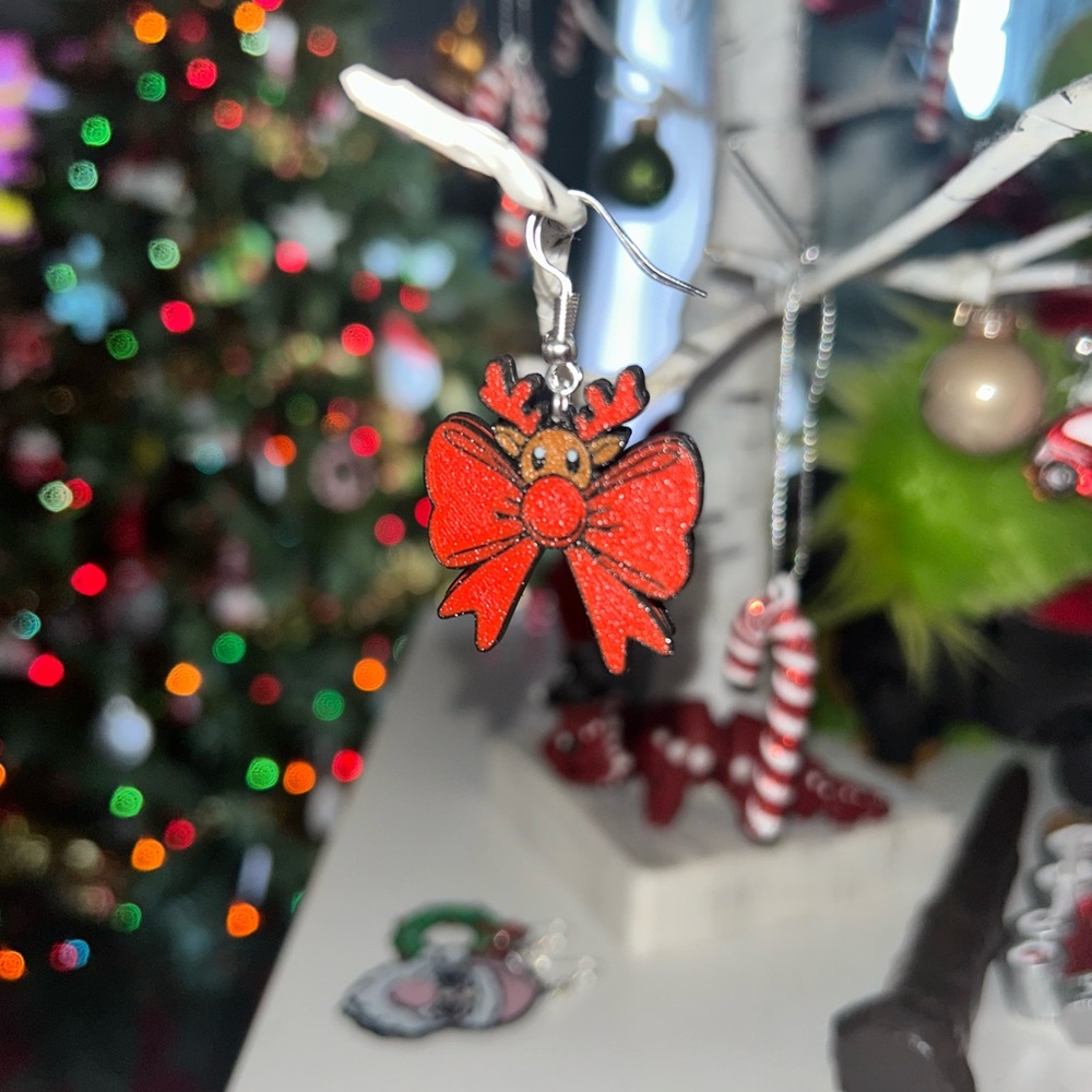 Reindeer Bow Earrings -3D printed